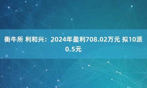衡牛所 利和兴：2024年盈利708.02万元 拟10派0.5元